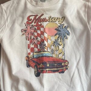 Ford Kids Sweatshirt - White with Red, Blue, and Yellow Mustang Design